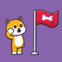 schattige shiba inu hond respect bot vlag cartoon vector pictogram illustratie. dierlijke pictogram concept geïsoleerde premie vector.