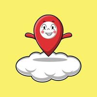 leuke cartoon pin locatie staande in de cloud vector