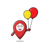 leuke cartoon pin locatie zwevend met ballon vector