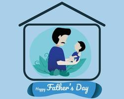 vectorillustratie van vaderdag wenskaart, met gelukkige vaderdag belettering versierd met hartjes en blauwe achtergrond. vector