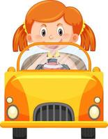 schattig meisje rijdende auto cartoon vector