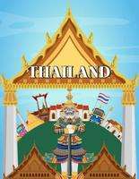 thailand bangkok landmark poster met reus en tempel vector