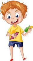 een jongen die maïs en taro eet vector