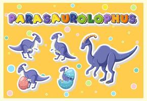 set van schattige parasaurolophus dinosaurus stripfiguren vector