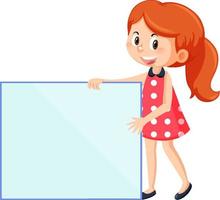 schattig meisje met een leeg bord in cartoonstijl vector