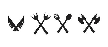 lepel,vork,bijl,drietand mes kruis shilouette zwart vector