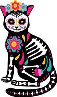 dag van de doden, dia de los muertos, dierlijke schedel en skelet versierd met kleurrijke Mexicaanse elementen en bloemen. fiesta, halloween, vakantieposter, feest. vector illustratie