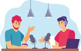 mensen praten met microfoon podcast opnemen in studio vector