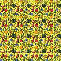 naadloze fruitpatroon gekleurde doodle achtergrond met fruit iconen fruit background vector