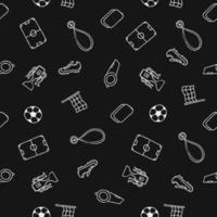 naadloos voetbalpatroon. doodle voetbal illustratie met een voetbal, kampioenschapsbeker, schoenen, voetbalveld vector