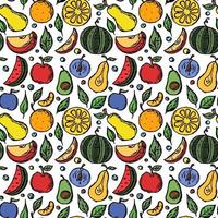 naadloze fruitpatroon gekleurde doodle achtergrond met fruit iconen fruit background vector