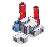 platte isometrische concept illustratie. fabrieks industrieel gebouw met schoorsteen vector