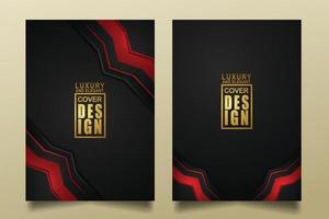 set omslagontwerpsjabloon met luxe en elegante stroomlijnen overlappende lagen ornament en realistische textuur op donkere achtergrond vector