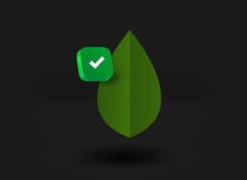 groen blad met vinkje. 3d vectorillustratie vector