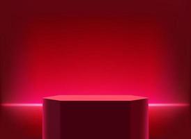 verlichte studio met rood neonlicht en podium. 3d vectorillustratie vector