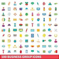 100 bedrijfsgroep iconen set, cartoon stijl vector