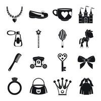 pop prinses items iconen set, eenvoudige stijl vector