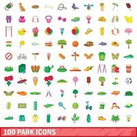 100 park iconen set, cartoon stijl vector