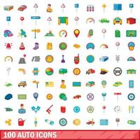 100 auto iconen set, cartoon stijl vector