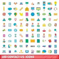 100 contact met ons op iconen set, cartoon stijl vector