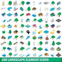 100 landschap element iconen set, isometrische stijl vector