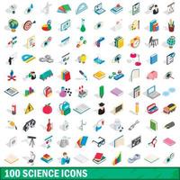 100 wetenschap iconen set, isometrische 3D-stijl vector