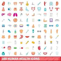 100 menselijke gezondheid iconen set, cartoon stijl vector