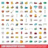 100 industrie iconen set, cartoon stijl vector