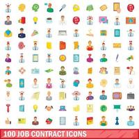 100 baan contract iconen set, cartoon stijl vector