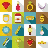 sieraden items iconen set, vlakke stijl vector