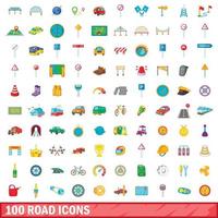 100 weg iconen set, cartoon stijl vector