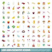 100 amusement iconen set, cartoon stijl vector