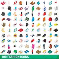 100 mode iconen set, isometrische 3D-stijl vector