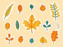 herfstbladeren sticker set. herfst geel, oranje en groen blad. ontwerpelementen voor organisator, dagboek, dagboekdecor, scrapbooking. platte vectorillustratie. vector