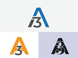 modern a3 letter- en cijferlogo-ontwerp. een brief. 3 nummer logo. nummering ontwerp vector