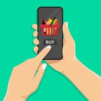 online aankopen vanaf smartphone. quarantaine. concept online productlevering. telefonisch bestellen. thuis kopen. app op mobiele telefoon. supermarkt eten. vector