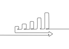 diagram grafiek groei met pijl, enkele doorlopende lijntekening. zakelijke financiële verkoop, marktgroei. een slag schets omtrek tekenen. vector illustratie