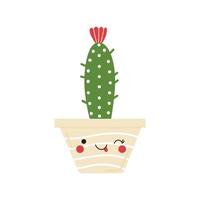 kleine cactus in een schattige lachende bloempot. kawaii cartoon hand getekende kamerplant illustratie geïsoleerd op een witte achtergrond vector