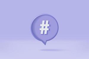 3D-hashtag zoeklink symbool op sociale media meldingspictogram geïsoleerd op paarse achtergrond. opmerkingen thread vermelding of gebruiker antwoord ondertekenen met sociale media. 3d hashtag op vector render illustratie