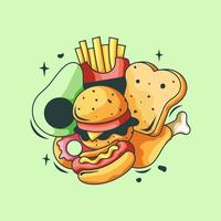 hamburger en heerlijk eten ontwerp illustratie vector