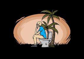 skelet man zit op buiten toilet illustratie vector