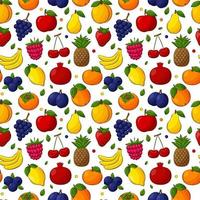 helder sappig zomerfruit naadloos patroon. handgetekende fruit met een overzicht. een set van fruit en bessen. voor zomertextiel, voedselverpakkingen, servetten. kleur vectorillustratie op een witte achtergrond vector