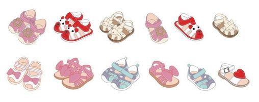 baby zomerschoenen, kinderschoenen ornament set vector