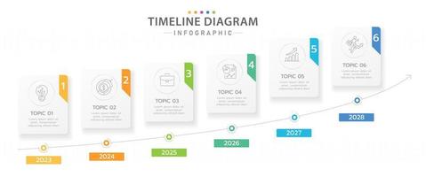 infographic sjabloon voor bedrijven. 6 stappen tijdlijn diagram kalender met voortgangspijlen, presentatie vector infographic.