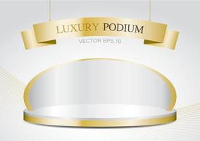 luxe gouden display podium met glanzend lint teken 3d illustratie vector voor het plaatsen van uw object