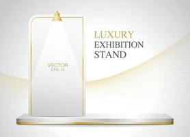 leeg luxe lang productpodium met tentoonstellingsbord 3d illustratievector om uw object in een wit en gouden kleurenthema te plaatsen. vector