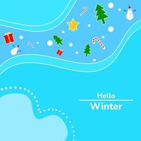 sneeuwpop, ster, boom, geschenkdoos, zuurstok en sneeuwvlokken. geschikt voor winterachtergrond, wenskaart, feed sociale media en flyer vector