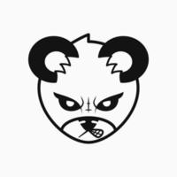 boos panda hoofd logo. zwart en wit. dier, karakter, handgetekende en lijnkunststijl. geschikt voor logo, pictogram, symbool en teken. zoals t-shirtontwerp en mascottelogo; vector