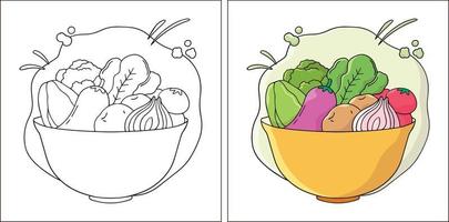 handgetekende schattige groenten kleurplaat vector