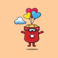 schattige cartoonzak is parachutespringen met ballon vector